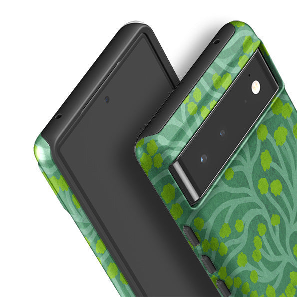 Google phone case-Vine Green And Teal By Katherine Quinn-Product Details Raised bevel to protect screen from scratches. Impact resistant polycarbonate shell and shock absorbing inner TPU liner. Secure fit with design wrapping around side of the case and full access to ports. Compatible with Qi-standard wireless charging. Thickness 1/8 inch (3mm), weight 30g. Compatibility See drop down menu for options, please select the right case as we print to order.-Stringberry
