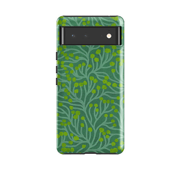 Google phone case-Vine Green And Teal By Katherine Quinn-Product Details Raised bevel to protect screen from scratches. Impact resistant polycarbonate shell and shock absorbing inner TPU liner. Secure fit with design wrapping around side of the case and full access to ports. Compatible with Qi-standard wireless charging. Thickness 1/8 inch (3mm), weight 30g. Compatibility See drop down menu for options, please select the right case as we print to order.-Stringberry