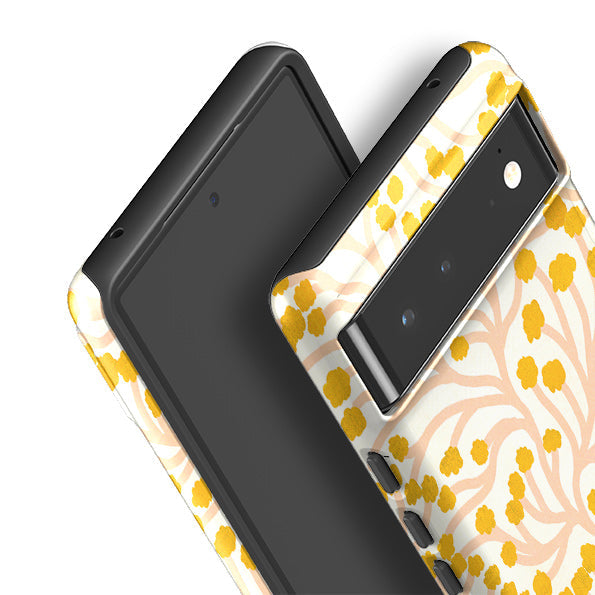 Google phone case-Vine Pink and Ochre By Katherine Quinn-Product Details Raised bevel to protect screen from scratches. Impact resistant polycarbonate shell and shock absorbing inner TPU liner. Secure fit with design wrapping around side of the case and full access to ports. Compatible with Qi-standard wireless charging. Thickness 1/8 inch (3mm), weight 30g. Compatibility See drop down menu for options, please select the right case as we print to order.-Stringberry