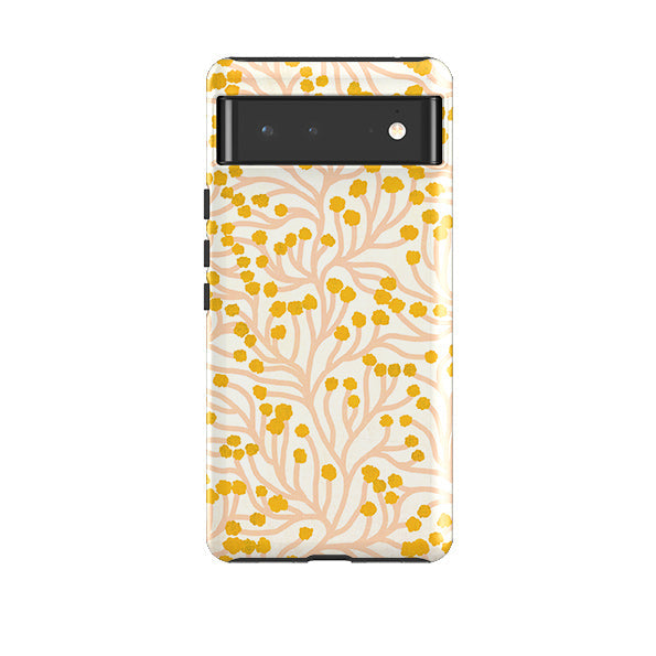 Google phone case-Vine Pink and Ochre By Katherine Quinn-Product Details Raised bevel to protect screen from scratches. Impact resistant polycarbonate shell and shock absorbing inner TPU liner. Secure fit with design wrapping around side of the case and full access to ports. Compatible with Qi-standard wireless charging. Thickness 1/8 inch (3mm), weight 30g. Compatibility See drop down menu for options, please select the right case as we print to order.-Stringberry