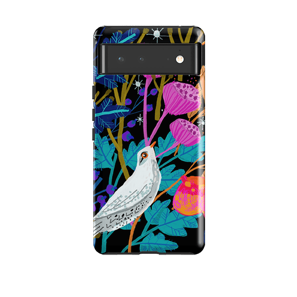 Google phone case-White Bird By Claire West-Product Details Raised bevel to protect screen from scratches. Impact resistant polycarbonate shell and shock absorbing inner TPU liner. Secure fit with design wrapping around side of the case and full access to ports. Compatible with Qi-standard wireless charging. Thickness 1/8 inch (3mm), weight 30g. Compatibility See drop down menu for options, please select the right case as we print to order.-Stringberry