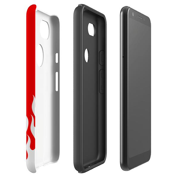 Google phone case-White Flames-Product Details Raised bevel to protect screen from scratches. Impact resistant polycarbonate shell and shock absorbing inner TPU liner. Secure fit with design wrapping around side of the case and full access to ports. Compatible with Qi-standard wireless charging. Thickness 1/8 inch (3mm), weight 30g. Compatibility See drop down menu for options, please select the right case as we print to order.-Stringberry