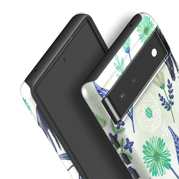 Google phone case-Wild Ponies Green By Lee Foster Wilson-Product Details Raised bevel to protect screen from scratches. Impact resistant polycarbonate shell and shock absorbing inner TPU liner. Secure fit with design wrapping around side of the case and full access to ports. Compatible with Qi-standard wireless charging. Thickness 1/8 inch (3mm), weight 30g. Compatibility See drop down menu for options, please select the right case as we print to order.-Stringberry