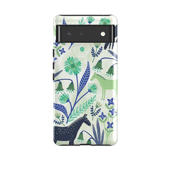 Google phone case-Wild Ponies Green By Lee Foster Wilson-Product Details Raised bevel to protect screen from scratches. Impact resistant polycarbonate shell and shock absorbing inner TPU liner. Secure fit with design wrapping around side of the case and full access to ports. Compatible with Qi-standard wireless charging. Thickness 1/8 inch (3mm), weight 30g. Compatibility See drop down menu for options, please select the right case as we print to order.-Stringberry