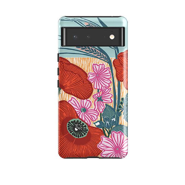 Google phone case-Wild Poppies By kate Heiss-Product Details Raised bevel to protect screen from scratches. Impact resistant polycarbonate shell and shock absorbing inner TPU liner. Secure fit with design wrapping around side of the case and full access to ports. Compatible with Qi-standard wireless charging. Thickness 1/8 inch (3mm), weight 30g. Compatibility See drop down menu for options, please select the right case as we print to order.-Stringberry
