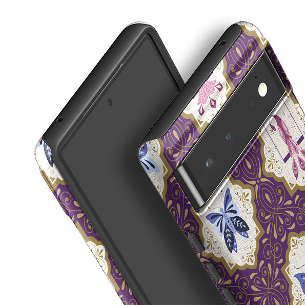 Google phone case-Wingframes Purple By Jenny Zemanek-Product Details Raised bevel to protect screen from scratches. Impact resistant polycarbonate shell and shock absorbing inner TPU liner. Secure fit with design wrapping around side of the case and full access to ports. Compatible with Qi-standard wireless charging. Thickness 1/8 inch (3mm), weight 30g. Compatibility See drop down menu for options, please select the right case as we print to order.-Stringberry