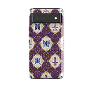 Google phone case-Wingframes Purple By Jenny Zemanek-Product Details Raised bevel to protect screen from scratches. Impact resistant polycarbonate shell and shock absorbing inner TPU liner. Secure fit with design wrapping around side of the case and full access to ports. Compatible with Qi-standard wireless charging. Thickness 1/8 inch (3mm), weight 30g. Compatibility See drop down menu for options, please select the right case as we print to order.-Stringberry