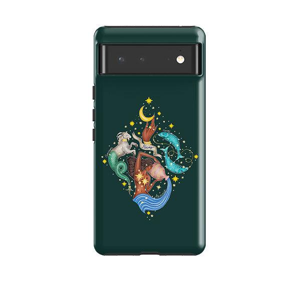 Google phone case-Winter Zodiac By Catherine Rowe-Product Details Raised bevel to protect screen from scratches. Impact resistant polycarbonate shell and shock absorbing inner TPU liner. Secure fit with design wrapping around side of the case and full access to ports. Compatible with Qi-standard wireless charging. Thickness 1/8 inch (3mm), weight 30g. Compatibility See drop down menu for options, please select the right case as we print to order.-Stringberry