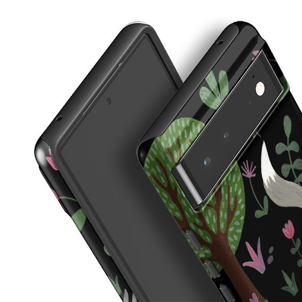 Google phone case-Wolf In Trees By Bex Parkin-Product Details Raised bevel to protect screen from scratches. Impact resistant polycarbonate shell and shock absorbing inner TPU liner. Secure fit with design wrapping around side of the case and full access to ports. Compatible with Qi-standard wireless charging. Thickness 1/8 inch (3mm), weight 30g. Compatibility See drop down menu for options, please select the right case as we print to order.-Stringberry