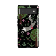 Google phone case-Wolf In Trees By Bex Parkin-Product Details Raised bevel to protect screen from scratches. Impact resistant polycarbonate shell and shock absorbing inner TPU liner. Secure fit with design wrapping around side of the case and full access to ports. Compatible with Qi-standard wireless charging. Thickness 1/8 inch (3mm), weight 30g. Compatibility See drop down menu for options, please select the right case as we print to order.-Stringberry