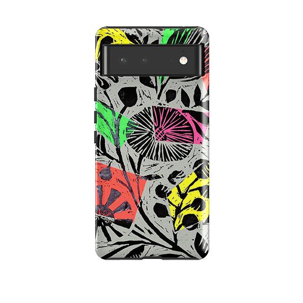 Google phone case-Woodcut Floral By Sarah Campbell-Product Details Raised bevel to protect screen from scratches. Impact resistant polycarbonate shell and shock absorbing inner TPU liner. Secure fit with design wrapping around side of the case and full access to ports. Compatible with Qi-standard wireless charging. Thickness 1/8 inch (3mm), weight 30g. Compatibility See drop down menu for options, please select the right case as we print to order.-Stringberry
