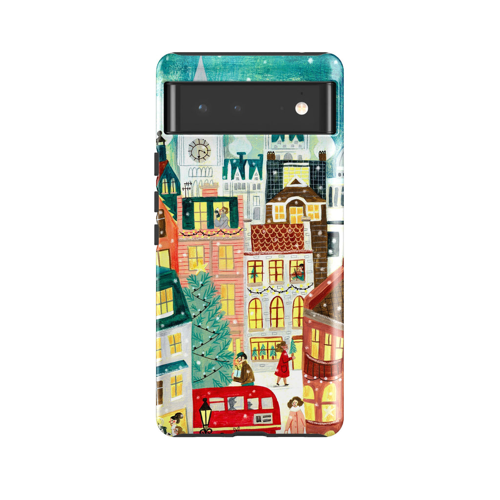 Google phone case-Xmas In London By Caroline Bonne Muller-Product Details Raised bevel to protect screen from scratches. Impact resistant polycarbonate shell and shock absorbing inner TPU liner. Secure fit with design wrapping around side of the case and full access to ports. Compatible with Qi-standard wireless charging. Thickness 1/8 inch (3mm), weight 30g. Compatibility See drop down menu for options, please select the right case as we print to order.-Stringberry