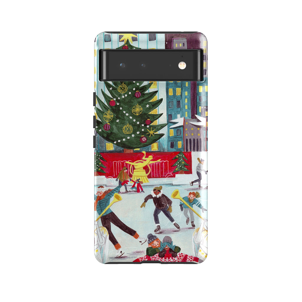 Google phone case-Xmas In New York By Caroline Bonne Muller-Product Details Raised bevel to protect screen from scratches. Impact resistant polycarbonate shell and shock absorbing inner TPU liner. Secure fit with design wrapping around side of the case and full access to ports. Compatible with Qi-standard wireless charging. Thickness 1/8 inch (3mm), weight 30g. Compatibility See drop down menu for options, please select the right case as we print to order.-Stringberry