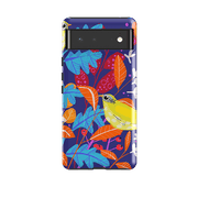 Google phone case-Yellow Bird By Claire West-Product Details Raised bevel to protect screen from scratches. Impact resistant polycarbonate shell and shock absorbing inner TPU liner. Secure fit with design wrapping around side of the case and full access to ports. Compatible with Qi-standard wireless charging. Thickness 1/8 inch (3mm), weight 30g. Compatibility See drop down menu for options, please select the right case as we print to order.-Stringberry