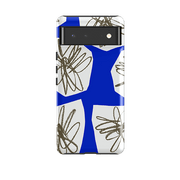 Google phone case-Blue Collage Flower By Kitty Joseph-Product Details Raised bevel to protect screen from scratches. Impact resistant polycarbonate shell and shock absorbing inner TPU liner. Secure fit with design wrapping around side of the case and full access to ports. Compatible with Qi-standard wireless charging. Thickness 1/8 inch (3mm), weight 30g. Compatibility See drop down menu for options, please select the right case as we print to order.-Stringberry