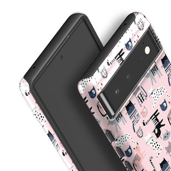 Google phone case-Cat-titude Pattern-Product Details Raised bevel to protect screen from scratches. Impact resistant polycarbonate shell and shock absorbing inner TPU liner. Secure fit with design wrapping around side of the case and full access to ports. Compatible with Qi-standard wireless charging. Thickness 1/8 inch (3mm), weight 30g. Compatibility See drop down menu for options, please select the right case as we print to order.-Stringberry