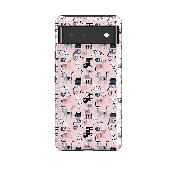 Google phone case-Cat-titude Pattern-Product Details Raised bevel to protect screen from scratches. Impact resistant polycarbonate shell and shock absorbing inner TPU liner. Secure fit with design wrapping around side of the case and full access to ports. Compatible with Qi-standard wireless charging. Thickness 1/8 inch (3mm), weight 30g. Compatibility See drop down menu for options, please select the right case as we print to order.-Stringberry