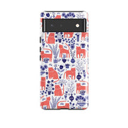 Google phone case-Coral Cats By Suzy Taylor-Product Details Raised bevel to protect screen from scratches. Impact resistant polycarbonate shell and shock absorbing inner TPU liner. Secure fit with design wrapping around side of the case and full access to ports. Compatible with Qi-standard wireless charging. Thickness 1/8 inch (3mm), weight 30g. Compatibility See drop down menu for options, please select the right case as we print to order.-Stringberry
