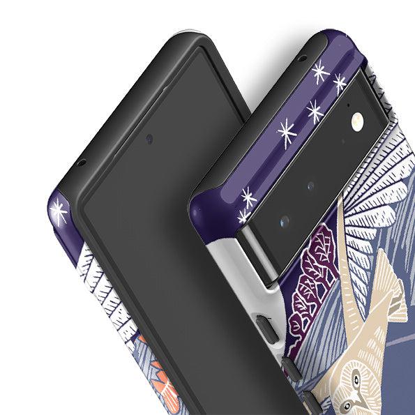 Google phone case-Evening Barn Owl By kate Heiss-Product Details Raised bevel to protect screen from scratches. Impact resistant polycarbonate shell and shock absorbing inner TPU liner. Secure fit with design wrapping around side of the case and full access to ports. Compatible with Qi-standard wireless charging. Thickness 1/8 inch (3mm), weight 30g. Compatibility See drop down menu for options, please select the right case as we print to order.-Stringberry