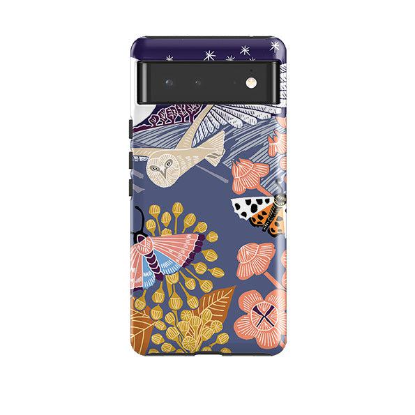 Google phone case-Evening Barn Owl By kate Heiss-Product Details Raised bevel to protect screen from scratches. Impact resistant polycarbonate shell and shock absorbing inner TPU liner. Secure fit with design wrapping around side of the case and full access to ports. Compatible with Qi-standard wireless charging. Thickness 1/8 inch (3mm), weight 30g. Compatibility See drop down menu for options, please select the right case as we print to order.-Stringberry