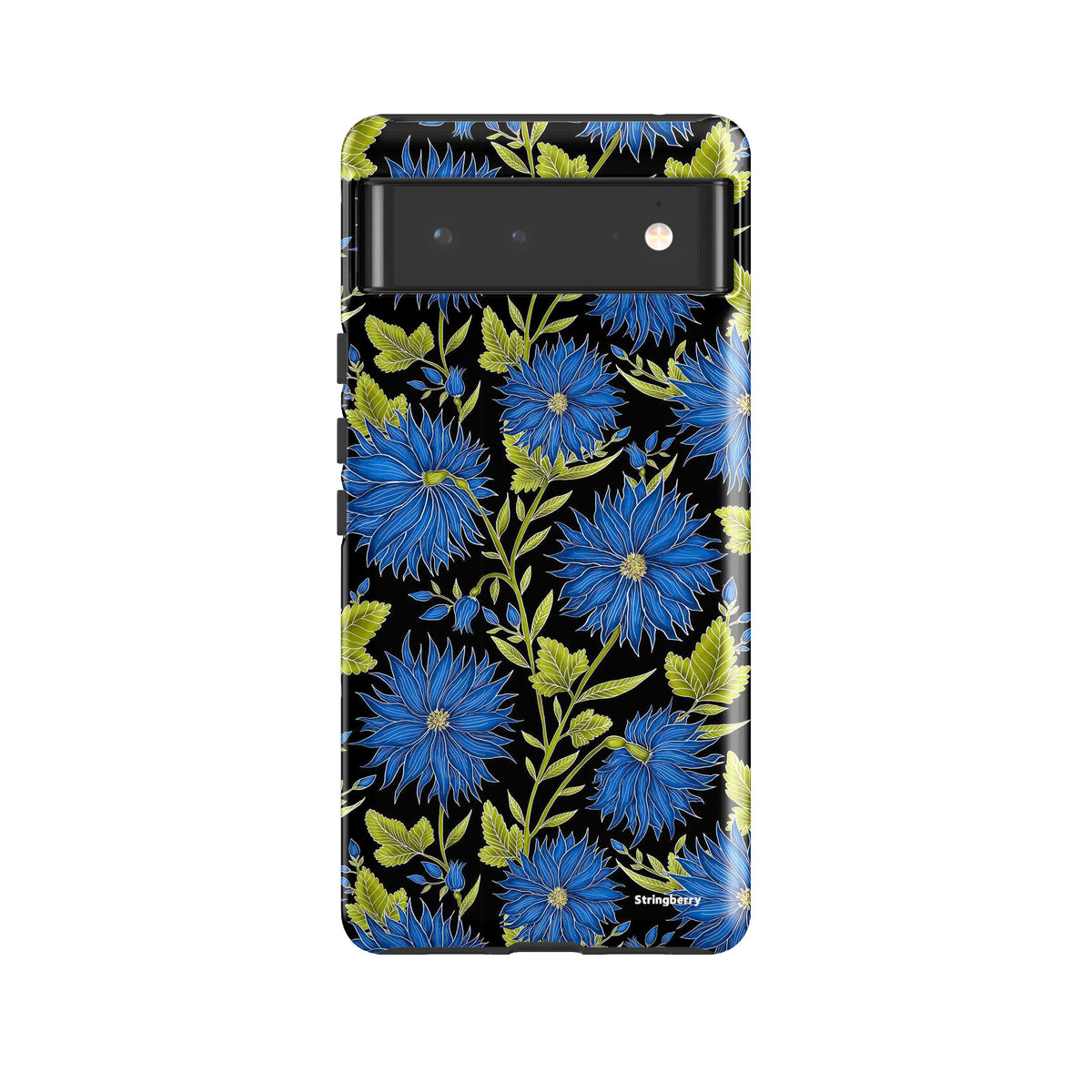 Google Tough Case -  Google Pixel Case Blue Flowers Black By Catherine Rowe