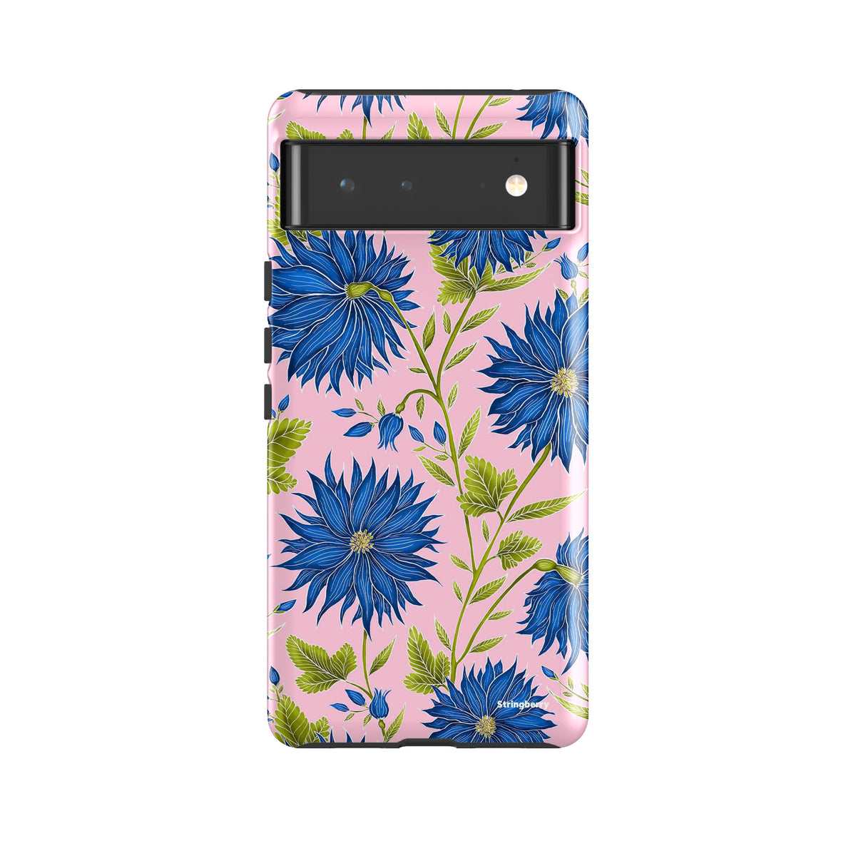 Google Tough Case -  Google Pixel Case Blue Flowers Pink By Catherine Rowe
