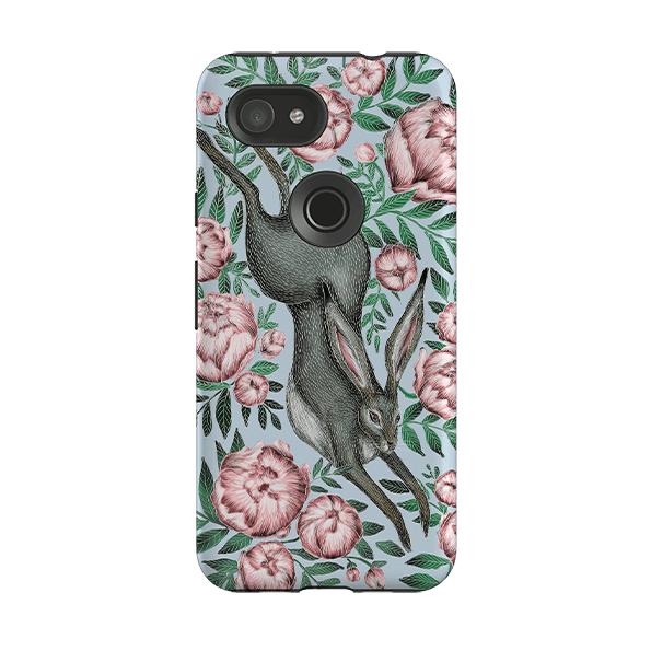 Google phone case-Hare And Peonies By Catherine Rowe-Product Details Raised bevel to protect screen from scratches. Impact resistant polycarbonate shell and shock absorbing inner TPU liner. Secure fit with design wrapping around side of the case and full access to ports. Compatible with Qi-standard wireless charging. Thickness 1/8 inch (3mm), weight 30g. Compatibility See drop down menu for options, please select the right case as we print to order.-Stringberry