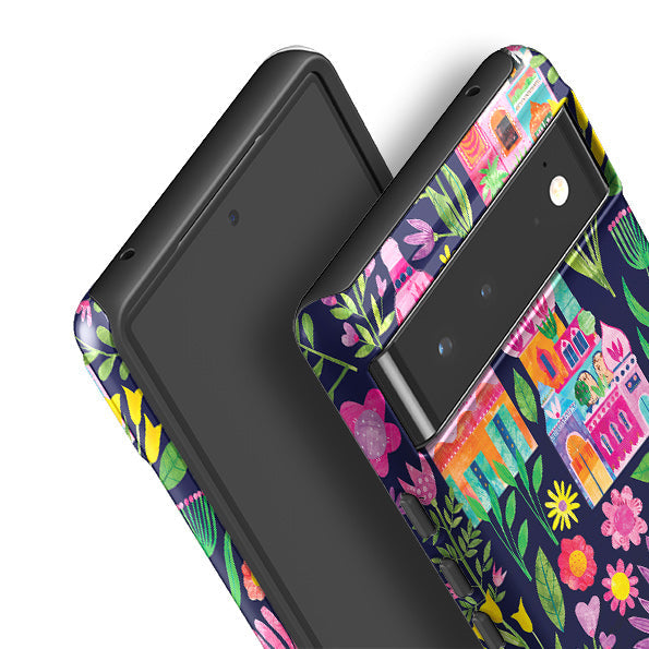 Google phone case-Indian Summer Dark By Tracey English-Product Details Raised bevel to protect screen from scratches. Impact resistant polycarbonate shell and shock absorbing inner TPU liner. Secure fit with design wrapping around side of the case and full access to ports. Compatible with Qi-standard wireless charging. Thickness 1/8 inch (3mm), weight 30g. Compatibility See drop down menu for options, please select the right case as we print to order.-Stringberry