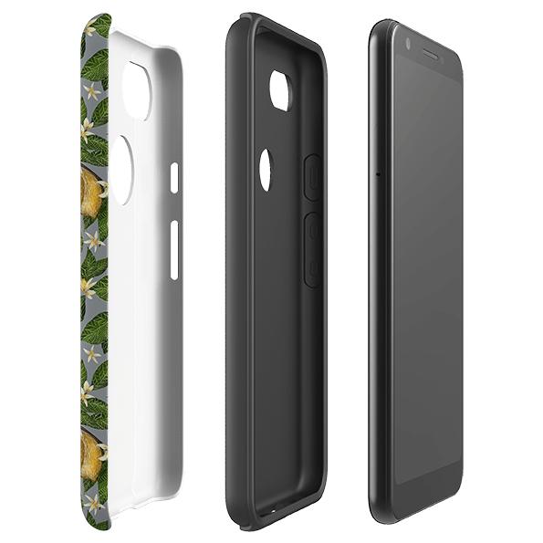 Google phone case-Lemons By Catherine Rowe-Product Details Raised bevel to protect screen from scratches. Impact resistant polycarbonate shell and shock absorbing inner TPU liner. Secure fit with design wrapping around side of the case and full access to ports. Compatible with Qi-standard wireless charging. Thickness 1/8 inch (3mm), weight 30g. Compatibility See drop down menu for options, please select the right case as we print to order.-Stringberry