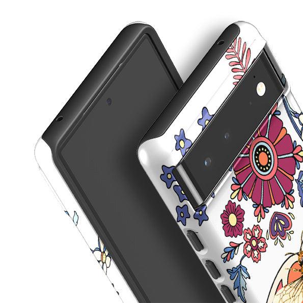 Google phone case-Love Bee Flower Power-Product Details Raised bevel to protect screen from scratches. Impact resistant polycarbonate shell and shock absorbing inner TPU liner. Secure fit with design wrapping around side of the case and full access to ports. Compatible with Qi-standard wireless charging. Thickness 1/8 inch (3mm), weight 30g. Compatibility See drop down menu for options, please select the right case as we print to order.-Stringberry