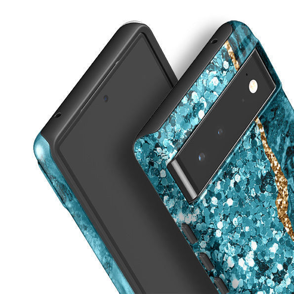 Google phone case-Marine (case does not glitter)-Product Details Raised bevel to protect screen from scratches. Impact resistant polycarbonate shell and shock absorbing inner TPU liner. Secure fit with design wrapping around side of the case and full access to ports. Compatible with Qi-standard wireless charging. Thickness 1/8 inch (3mm), weight 30g. Compatibility See drop down menu for options, please select the right case as we print to order.-Stringberry