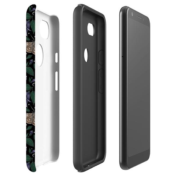 Google phone case-Moths By Catherine Rowe-Product Details Raised bevel to protect screen from scratches. Impact resistant polycarbonate shell and shock absorbing inner TPU liner. Secure fit with design wrapping around side of the case and full access to ports. Compatible with Qi-standard wireless charging. Thickness 1/8 inch (3mm), weight 30g. Compatibility See drop down menu for options, please select the right case as we print to order.-Stringberry