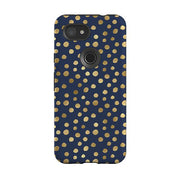 Google phone case-Navy Polka-Product Details Raised bevel to protect screen from scratches. Impact resistant polycarbonate shell and shock absorbing inner TPU liner. Secure fit with design wrapping around side of the case and full access to ports. Compatible with Qi-standard wireless charging. Thickness 1/8 inch (3mm), weight 30g. Compatibility See drop down menu for options, please select the right case as we print to order.-Stringberry
