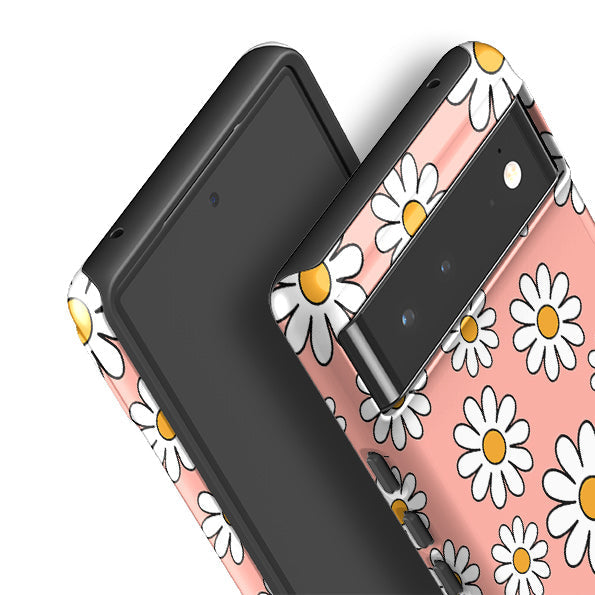 Google phone case-Pale Daises-Product Details Raised bevel to protect screen from scratches. Impact resistant polycarbonate shell and shock absorbing inner TPU liner. Secure fit with design wrapping around side of the case and full access to ports. Compatible with Qi-standard wireless charging. Thickness 1/8 inch (3mm), weight 30g. Compatibility See drop down menu for options, please select the right case as we print to order.-Stringberry
