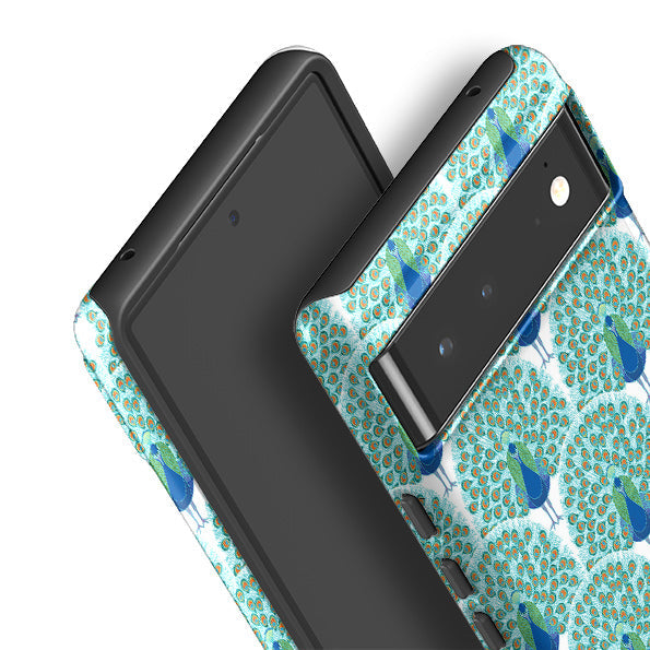 Google phone case-Peacock By Natalie Pedetti Prack-Product Details Raised bevel to protect screen from scratches. Impact resistant polycarbonate shell and shock absorbing inner TPU liner. Secure fit with design wrapping around side of the case and full access to ports. Compatible with Qi-standard wireless charging. Thickness 1/8 inch (3mm), weight 30g. Compatibility See drop down menu for options, please select the right case as we print to order.-Stringberry