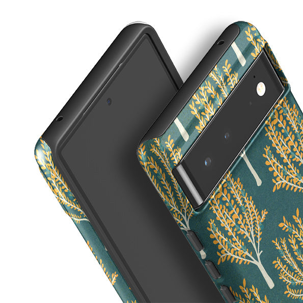 Google phone case-Pear Trees Teal By Katherine Quinn-Product Details Raised bevel to protect screen from scratches. Impact resistant polycarbonate shell and shock absorbing inner TPU liner. Secure fit with design wrapping around side of the case and full access to ports. Compatible with Qi-standard wireless charging. Thickness 1/8 inch (3mm), weight 30g. Compatibility See drop down menu for options, please select the right case as we print to order.-Stringberry