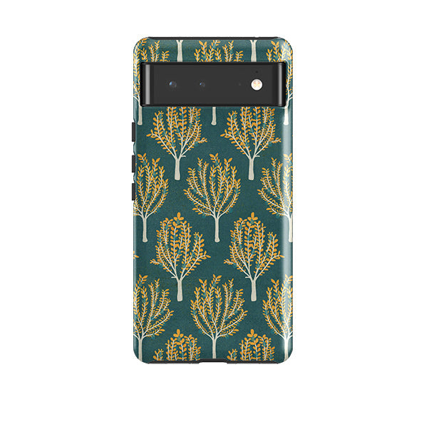 Google phone case-Pear Trees Teal By Katherine Quinn-Product Details Raised bevel to protect screen from scratches. Impact resistant polycarbonate shell and shock absorbing inner TPU liner. Secure fit with design wrapping around side of the case and full access to ports. Compatible with Qi-standard wireless charging. Thickness 1/8 inch (3mm), weight 30g. Compatibility See drop down menu for options, please select the right case as we print to order.-Stringberry