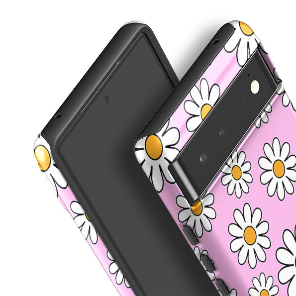Google phone case-Pink Daises-Product Details Raised bevel to protect screen from scratches. Impact resistant polycarbonate shell and shock absorbing inner TPU liner. Secure fit with design wrapping around side of the case and full access to ports. Compatible with Qi-standard wireless charging. Thickness 1/8 inch (3mm), weight 30g. Compatibility See drop down menu for options, please select the right case as we print to order.-Stringberry