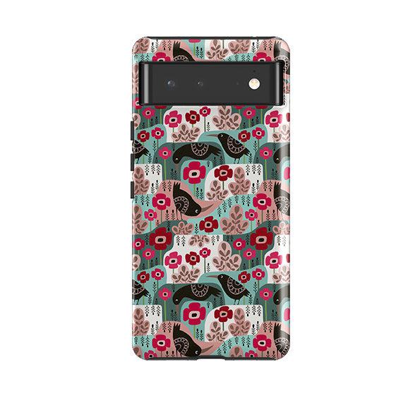 Google phone case-Poppies And Crow By Suzy Taylor-Product Details Raised bevel to protect screen from scratches. Impact resistant polycarbonate shell and shock absorbing inner TPU liner. Secure fit with design wrapping around side of the case and full access to ports. Compatible with Qi-standard wireless charging. Thickness 1/8 inch (3mm), weight 30g. Compatibility See drop down menu for options, please select the right case as we print to order.-Stringberry