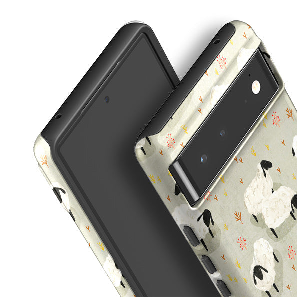 Google phone case-Sheep Grey By Katherine Quinn-Product Details Raised bevel to protect screen from scratches. Impact resistant polycarbonate shell and shock absorbing inner TPU liner. Secure fit with design wrapping around side of the case and full access to ports. Compatible with Qi-standard wireless charging. Thickness 1/8 inch (3mm), weight 30g. Compatibility See drop down menu for options, please select the right case as we print to order.-Stringberry