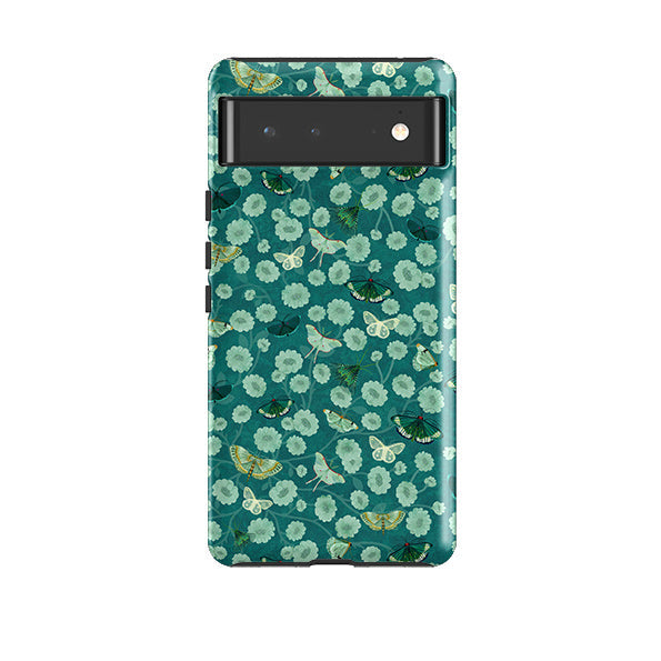 Google phone case-Small Moths 2 By Katherine Quinn-Product Details Raised bevel to protect screen from scratches. Impact resistant polycarbonate shell and shock absorbing inner TPU liner. Secure fit with design wrapping around side of the case and full access to ports. Compatible with Qi-standard wireless charging. Thickness 1/8 inch (3mm), weight 30g. Compatibility See drop down menu for options, please select the right case as we print to order.-Stringberry