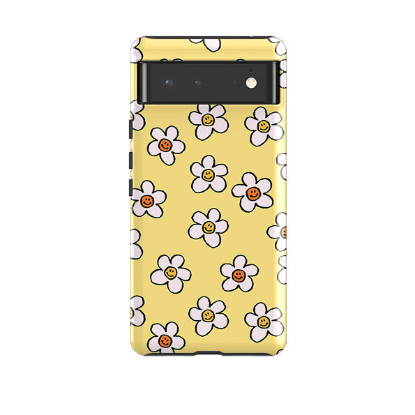 Google phone case-Smiley Mellow Yellow-Product Details Raised bevel to protect screen from scratches. Impact resistant polycarbonate shell and shock absorbing inner TPU liner. Secure fit with design wrapping around side of the case and full access to ports. Compatible with Qi-standard wireless charging. Thickness 1/8 inch (3mm), weight 30g. Compatibility See drop down menu for options, please select the right case as we print to order.-Stringberry