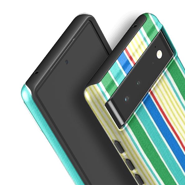 Google phone case-Sunrays Green By Sarah Campbell-Product Details Raised bevel to protect screen from scratches. Impact resistant polycarbonate shell and shock absorbing inner TPU liner. Secure fit with design wrapping around side of the case and full access to ports. Compatible with Qi-standard wireless charging. Thickness 1/8 inch (3mm), weight 30g. Compatibility See drop down menu for options, please select the right case as we print to order.-Stringberry