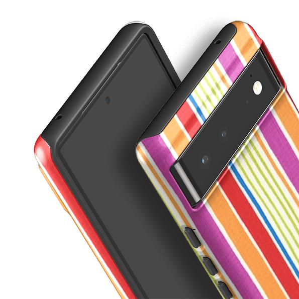 Google phone case-Sunrays Orange By Sarah Campbell-Product Details Raised bevel to protect screen from scratches. Impact resistant polycarbonate shell and shock absorbing inner TPU liner. Secure fit with design wrapping around side of the case and full access to ports. Compatible with Qi-standard wireless charging. Thickness 1/8 inch (3mm), weight 30g. Compatibility See drop down menu for options, please select the right case as we print to order.-Stringberry