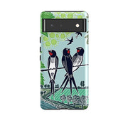 Google phone case-Swallows By kate Heiss-Product Details Raised bevel to protect screen from scratches. Impact resistant polycarbonate shell and shock absorbing inner TPU liner. Secure fit with design wrapping around side of the case and full access to ports. Compatible with Qi-standard wireless charging. Thickness 1/8 inch (3mm), weight 30g. Compatibility See drop down menu for options, please select the right case as we print to order.-Stringberry
