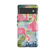Google phone case-Three Flamingo By Bex Parkin-Product Details Raised bevel to protect screen from scratches. Impact resistant polycarbonate shell and shock absorbing inner TPU liner. Secure fit with design wrapping around side of the case and full access to ports. Compatible with Qi-standard wireless charging. Thickness 1/8 inch (3mm), weight 30g. Compatibility See drop down menu for options, please select the right case as we print to order.-Stringberry