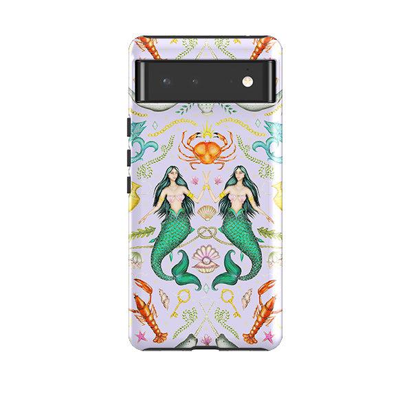 Google phone case-Tritons Treasure Lilac By Catherine Rowe-Product Details Raised bevel to protect screen from scratches. Impact resistant polycarbonate shell and shock absorbing inner TPU liner. Secure fit with design wrapping around side of the case and full access to ports. Compatible with Qi-standard wireless charging. Thickness 1/8 inch (3mm), weight 30g. Compatibility See drop down menu for options, please select the right case as we print to order.-Stringberry