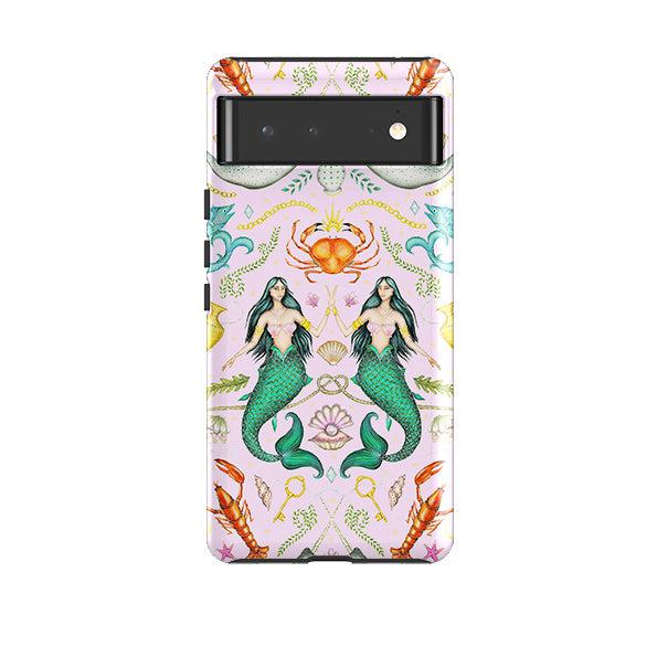 Google phone case-Tritons Treasure Pink By Catherine Rowe-Product Details Raised bevel to protect screen from scratches. Impact resistant polycarbonate shell and shock absorbing inner TPU liner. Secure fit with design wrapping around side of the case and full access to ports. Compatible with Qi-standard wireless charging. Thickness 1/8 inch (3mm), weight 30g. Compatibility See drop down menu for options, please select the right case as we print to order.-Stringberry
