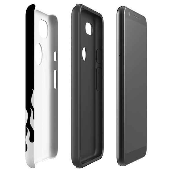 Google phone case-White Flames-Product Details Raised bevel to protect screen from scratches. Impact resistant polycarbonate shell and shock absorbing inner TPU liner. Secure fit with design wrapping around side of the case and full access to ports. Compatible with Qi-standard wireless charging. Thickness 1/8 inch (3mm), weight 30g. Compatibility See drop down menu for options, please select the right case as we print to order.-Stringberry