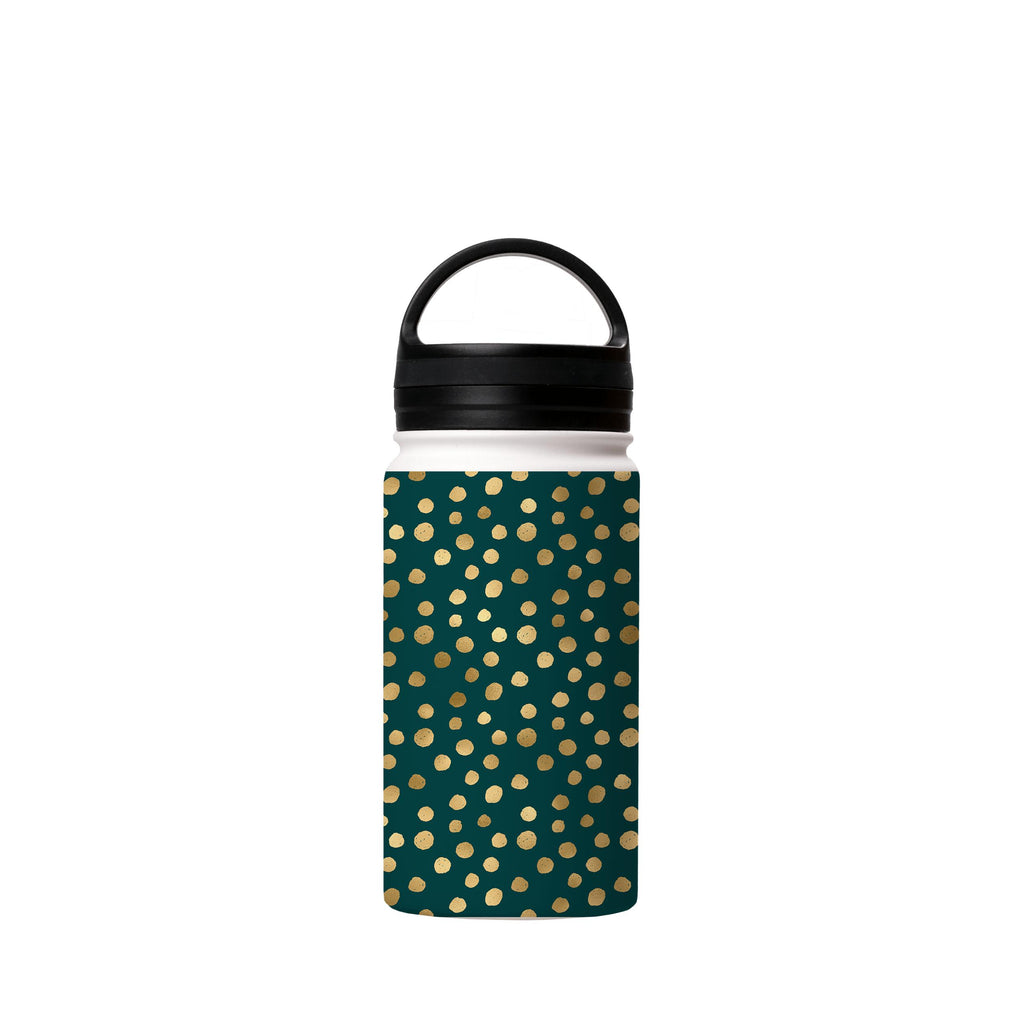Water Bottles-Green Dots Insulated Stainless Steel Water Bottle-12oz (350ml)-handle cap-Insulated Steel Water Bottle Our insulated stainless steel bottle comes in 3 sizes- Small 12oz (350ml), Medium 18oz (530ml) and Large 32oz (945ml) . It comes with a leak proof cap Keeps water cool for 24 hours Also keeps things warm for up to 12 hours Choice of 3 lids ( Sport Cap, Handle Cap, Flip Cap ) for easy carrying Dishwasher Friendly Lightweight, durable and easy to carry Reusable, so it's safe for the